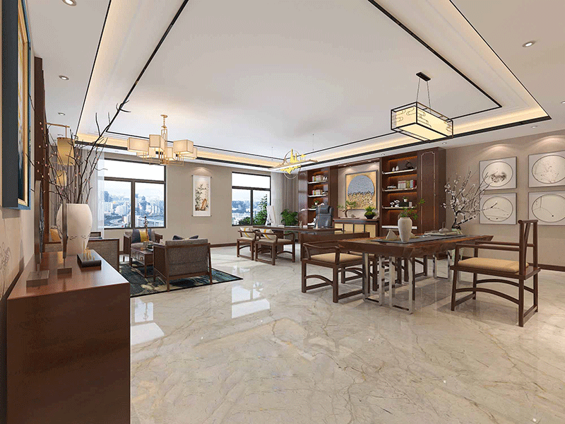 杭州1100方純中式辦公室裝修設(shè)計